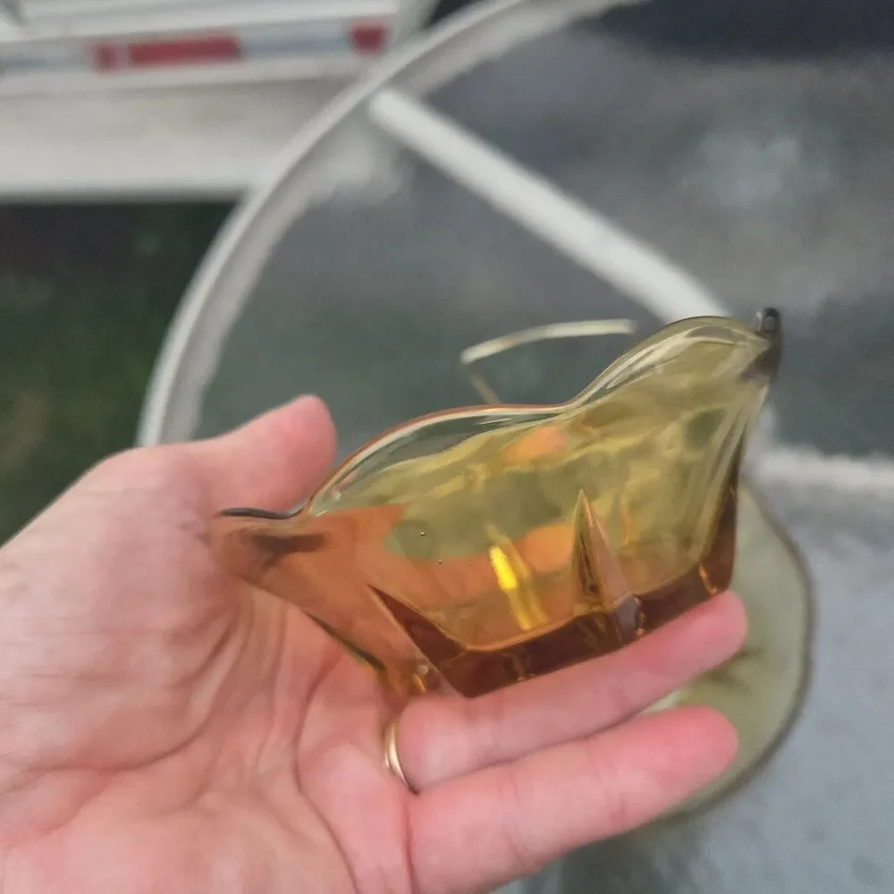 Vintage Unbranded Amber Glass Chip and Dip Bowl Set